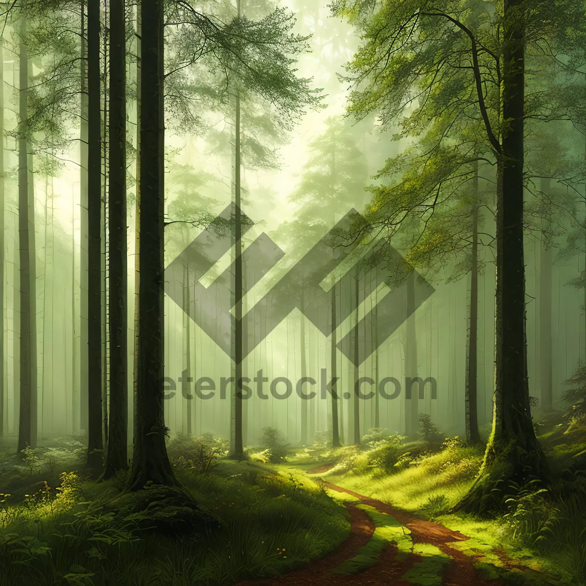 Picture of Misty Morning Woods: Serene Pathway through Scenic Forest