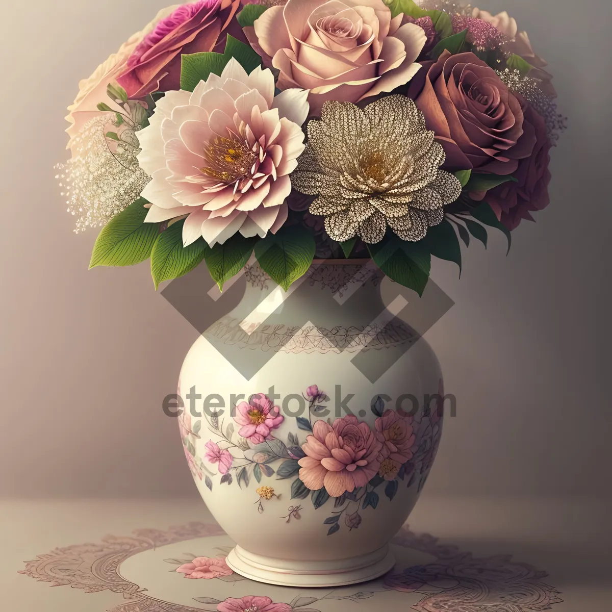 Picture of Floral Porcelain Vase: Elegant ceramic ware for displaying flowers.