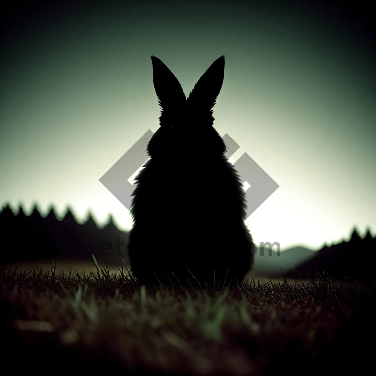 Picture of Adorable Easter Bunny Silhouette on Green Grass