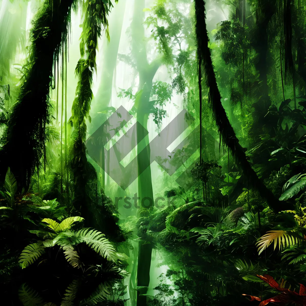 Picture of Enchanting forest with vibrant foliage and lush vegetation