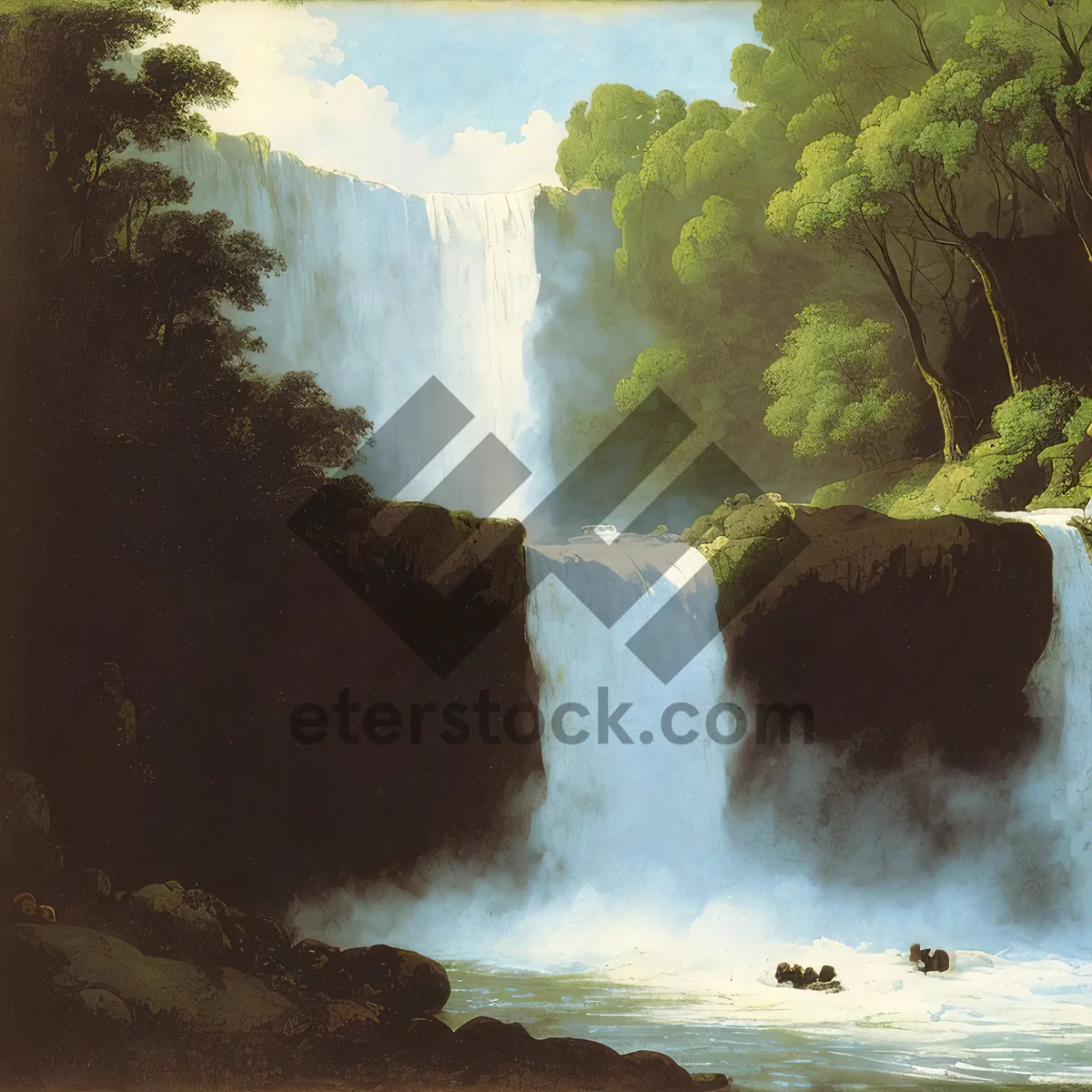 Picture of River Rapids in Serene Forest Landscape