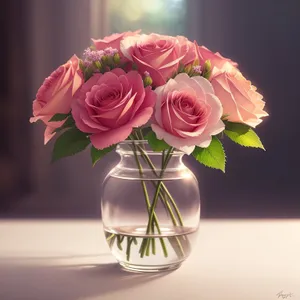 Romantic Pink Rose Bouquet in Vase