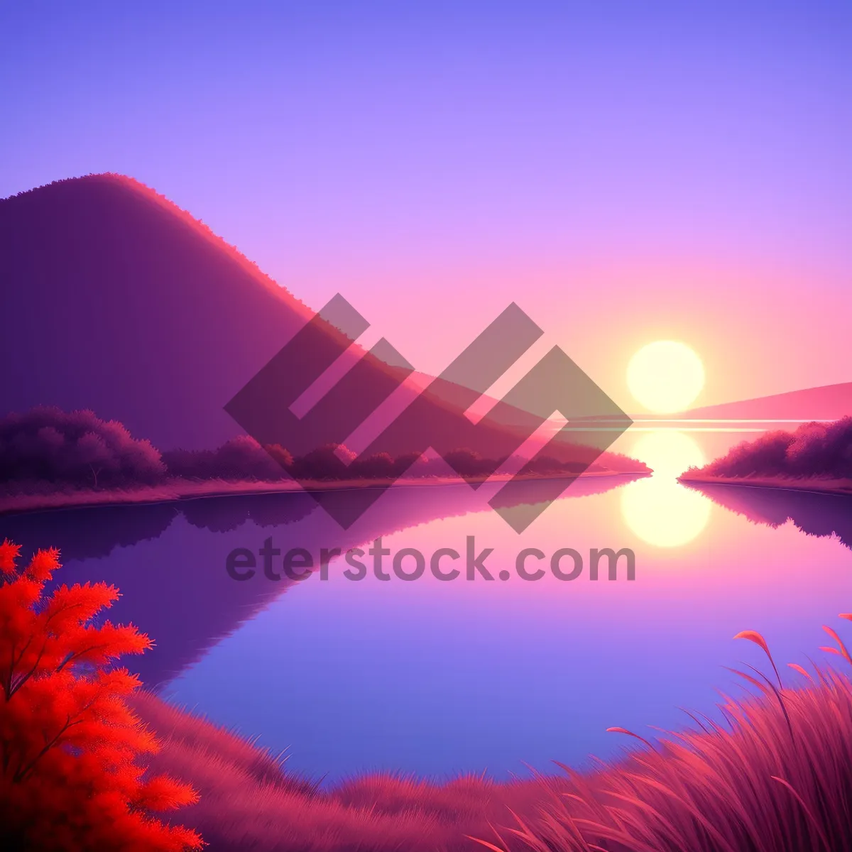 Picture of Volcanic Mountain Sunset Artwork in Sky