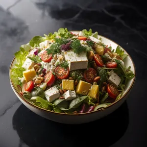 Healthy Bowl of Fresh Gourmet Salad with Beef Slice