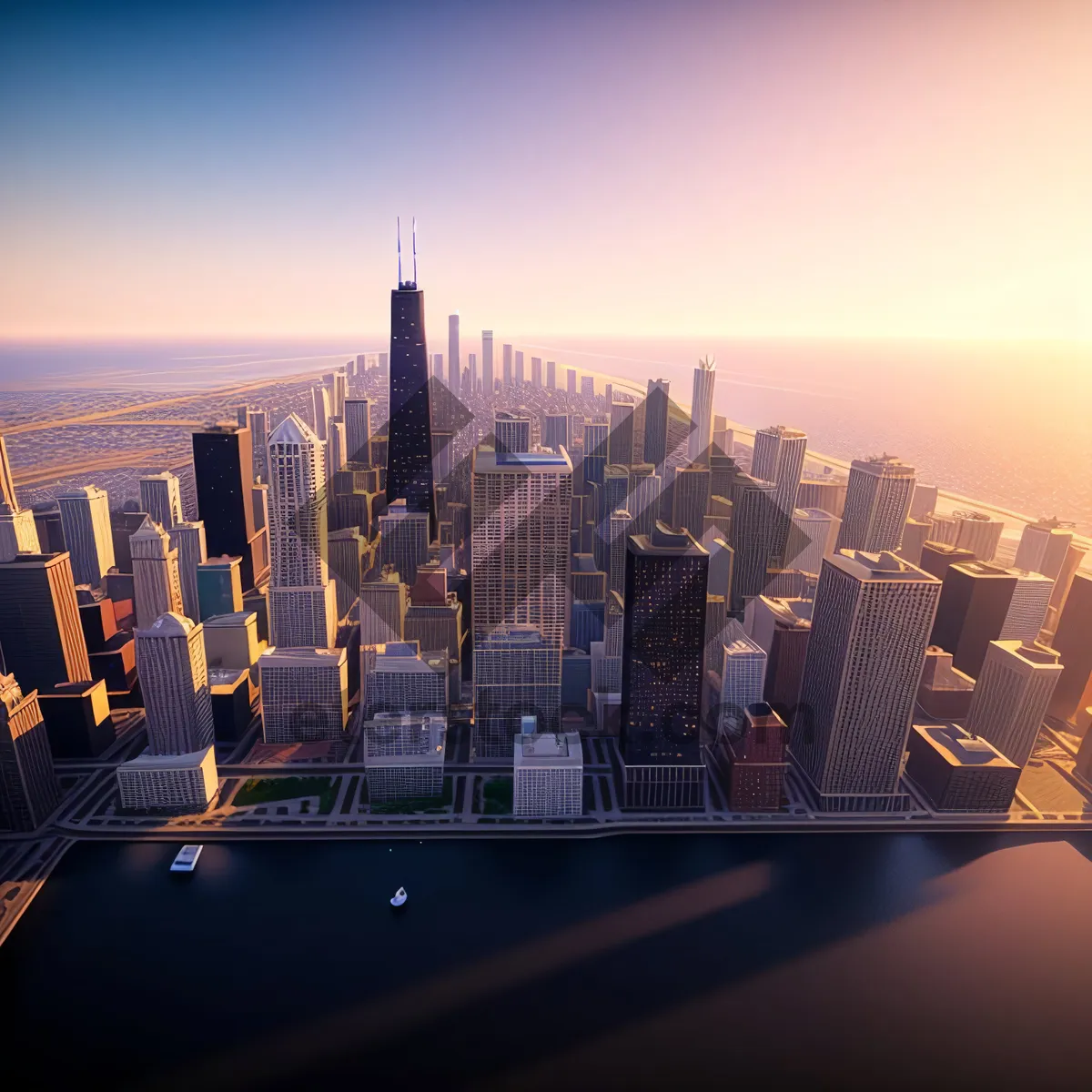 Picture of City Lights at Sunset: Urban Skyline Reflections