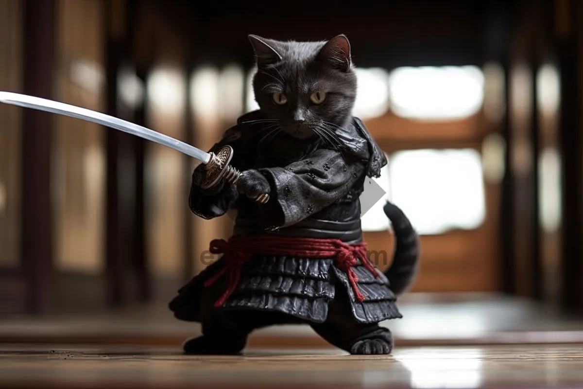 Picture of Cute Kitten with Toy Sword