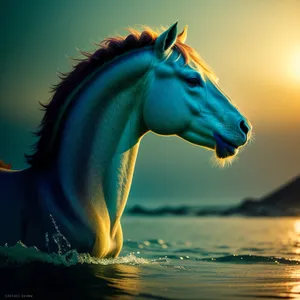 Majestic Stallion Galloping by the Beach at Sunset