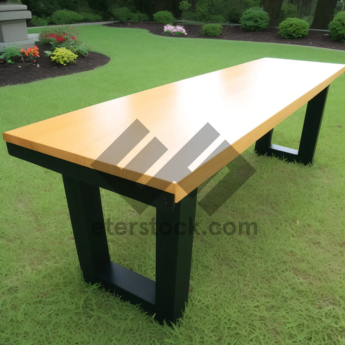 Picture of Wooden Pool Table with Chairs on Grass