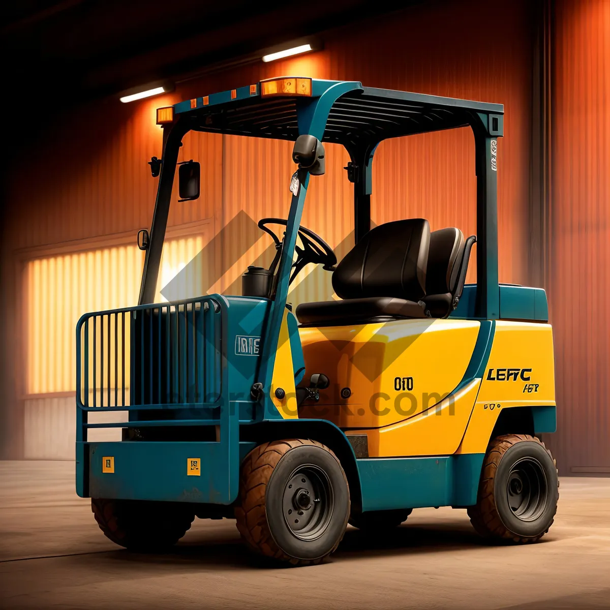 Picture of Industrial Forklift Transporting Freight in Warehouse