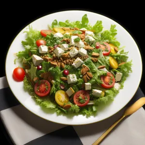 Fresh and gourmet vegetable salad with grilled meat