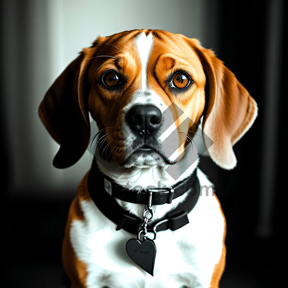 Picture of Adorable Beagle Puppy with Collar - Studio Portrait