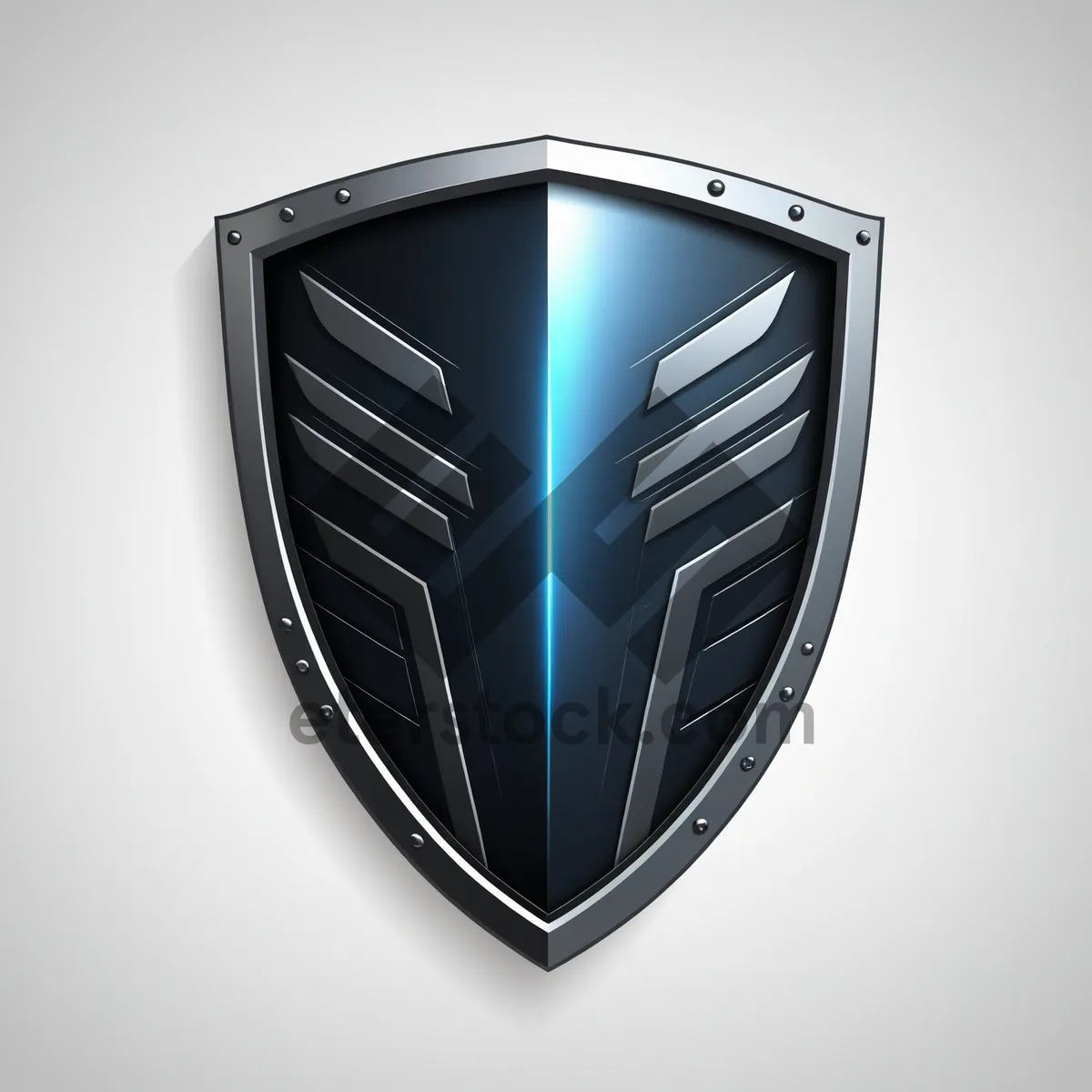 Picture of Shiny metal shield icon with heart symbol.