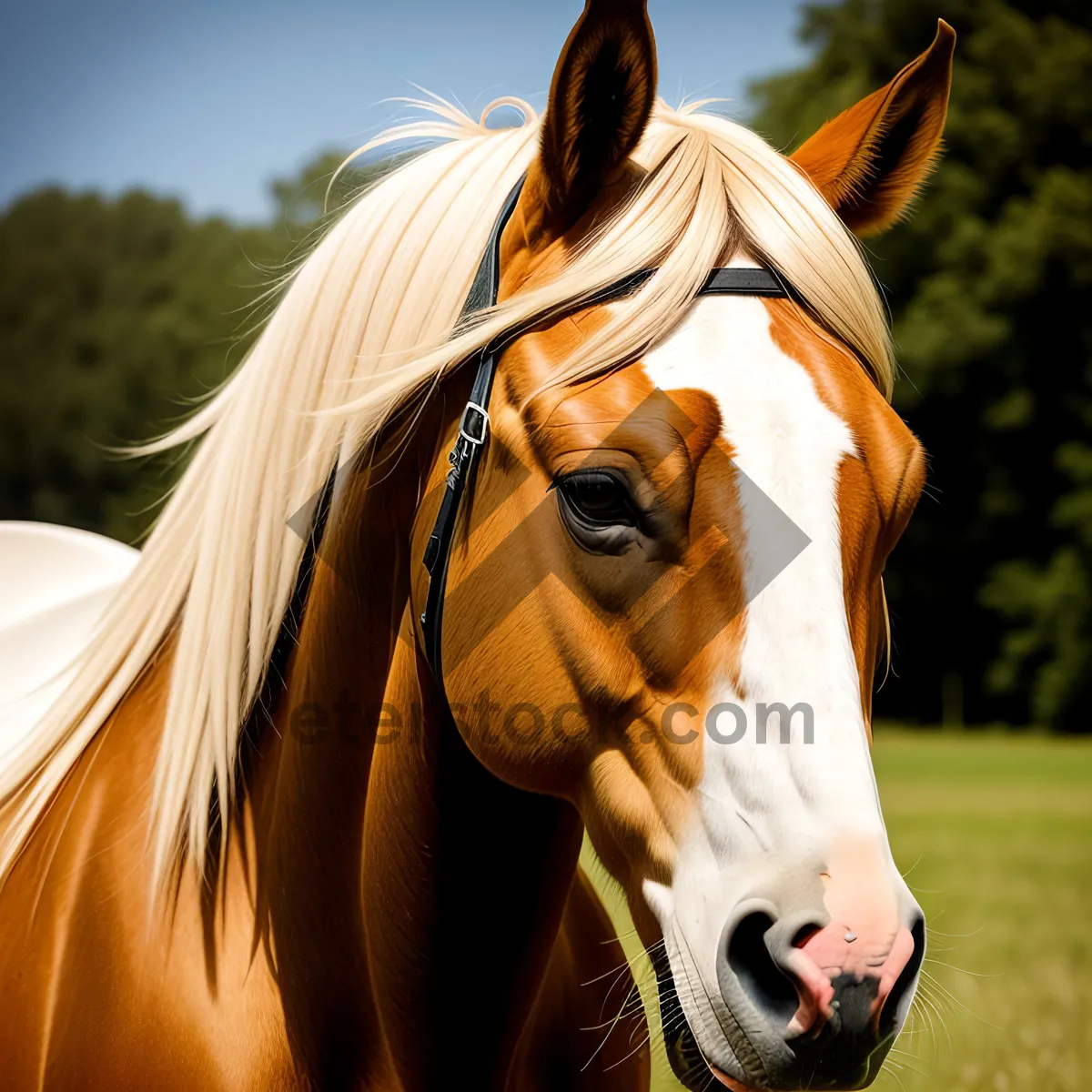 Picture of Majestic Thoroughbred Stallion in Rural Meadow