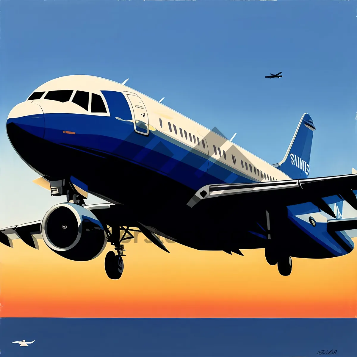 Picture of Jet Airliner Taking Off in Clear Blue Sky