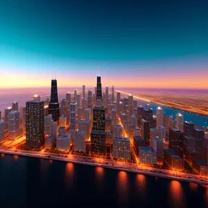 City Lights Reflecting on Waterfront Skyscrapers at Dusk