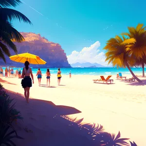 Serene Tropical Beachscape - Palm Trees, Turquoise Ocean