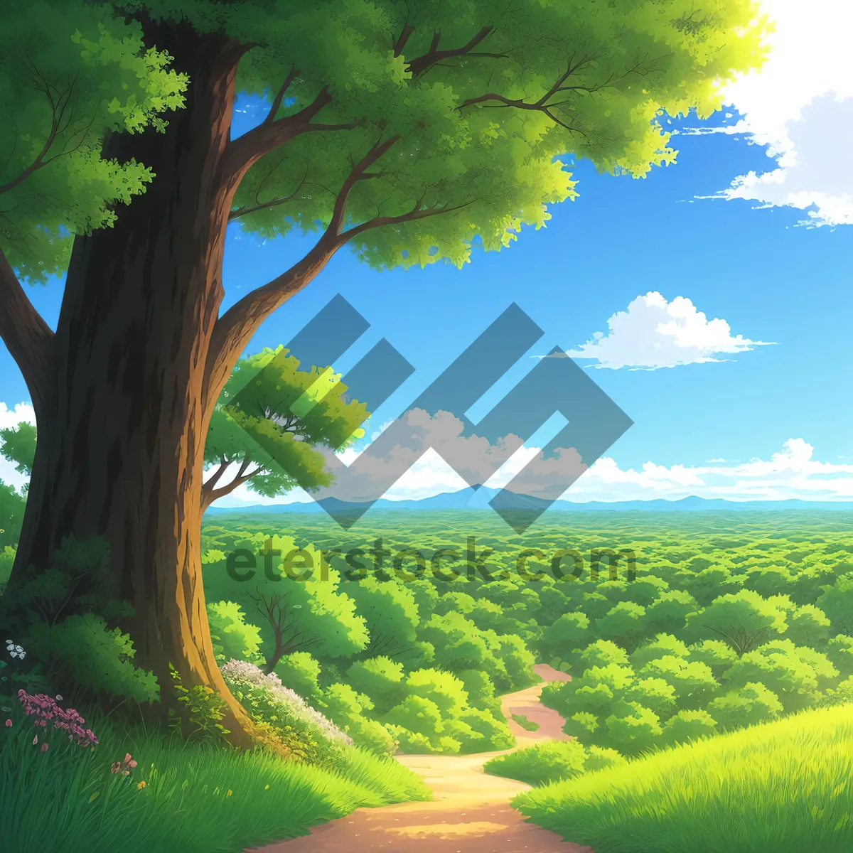 Picture of Serene Countryside Hill with Oak Tree and Grape Vines