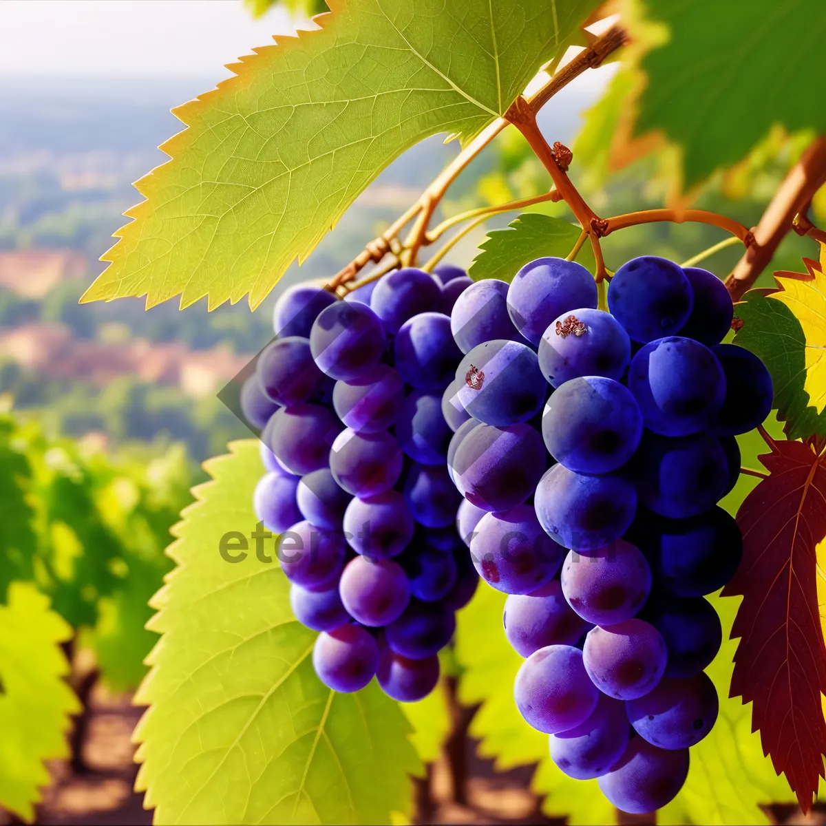 Picture of Ripe grapes on vine in vineyard