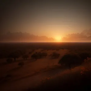 Golden Horizon: Majestic Sunset Over Desert Dunes