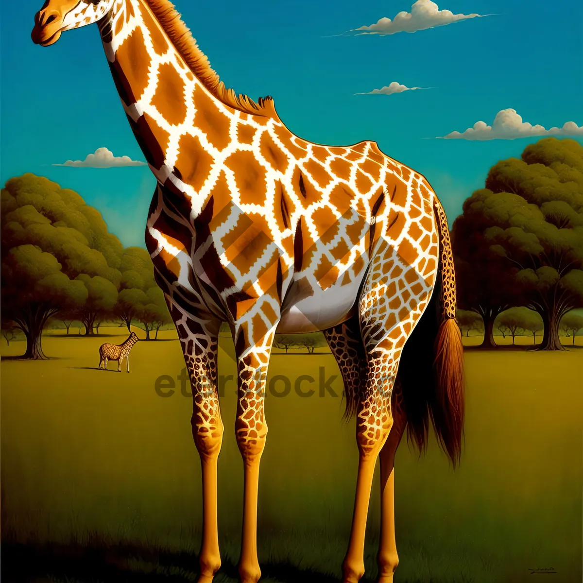 Picture of Majestic Giraffe in Serene Grassland Reserve