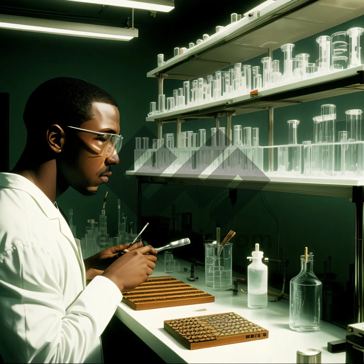 Picture of Smiling man in lab coat working at restaurant