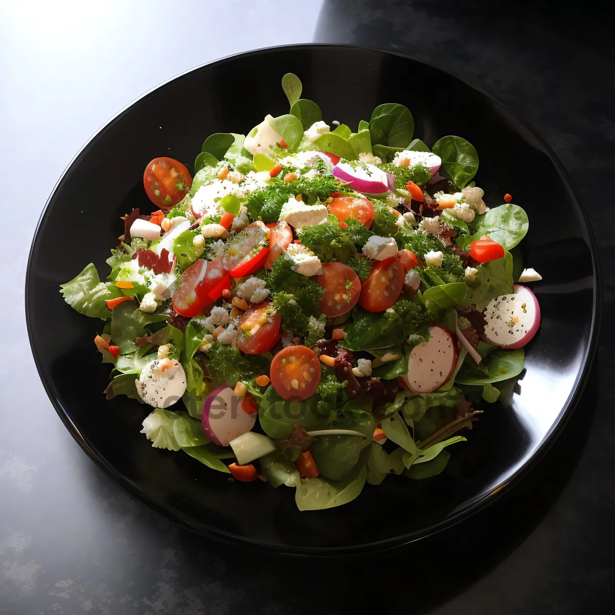 Picture of Fresh vegetable salad with chickpeas and tangy sauce