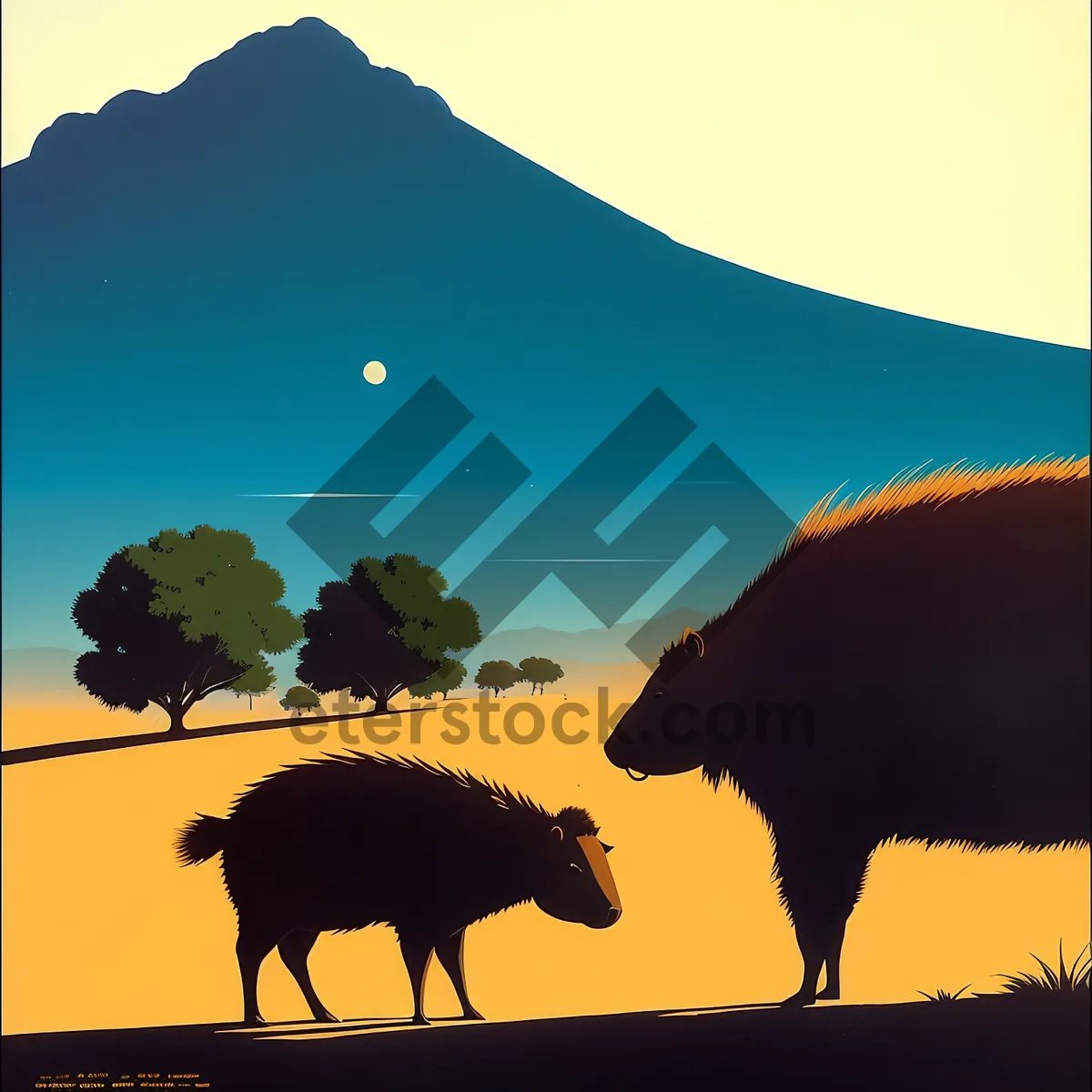 Picture of Rural Sunset Landscape with Grazing Horses