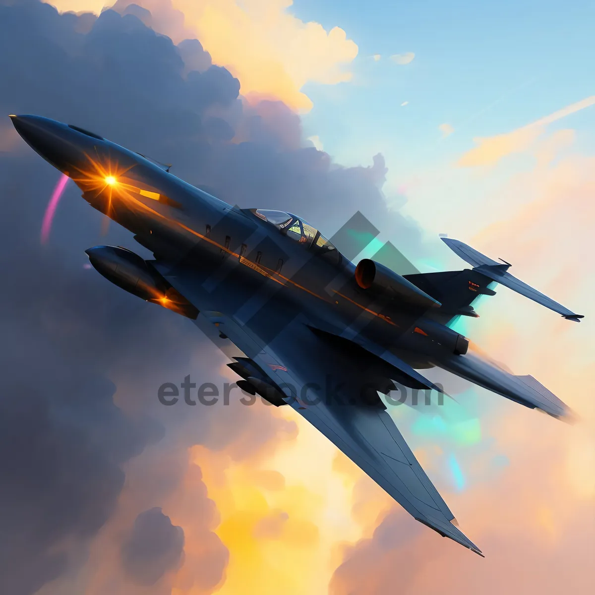 Picture of Skybound Speed: High-Flying Military Jet with Afterburner