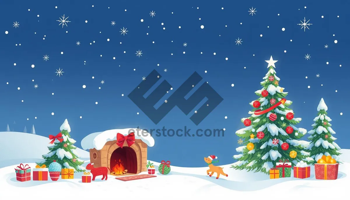 Picture of Merry Winter Greetings with Snowman and Tree