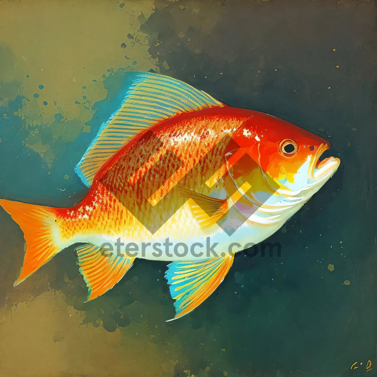 Picture of Golden Finned Swimming Carp in Aquarium