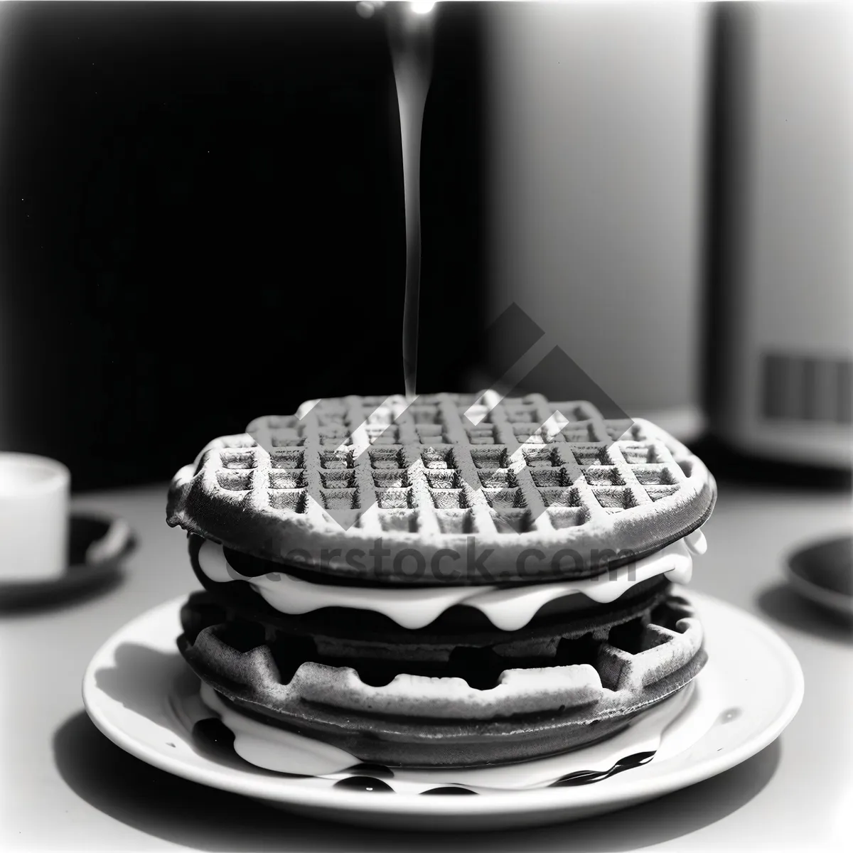 Picture of Waffle Iron Breakfast with Coffee and Spoon