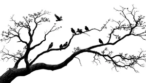 Silhouette of oak tree in winter forest