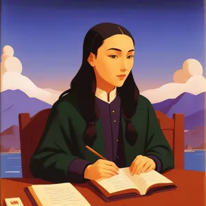 Smiling businesswoman working on laptop in office.