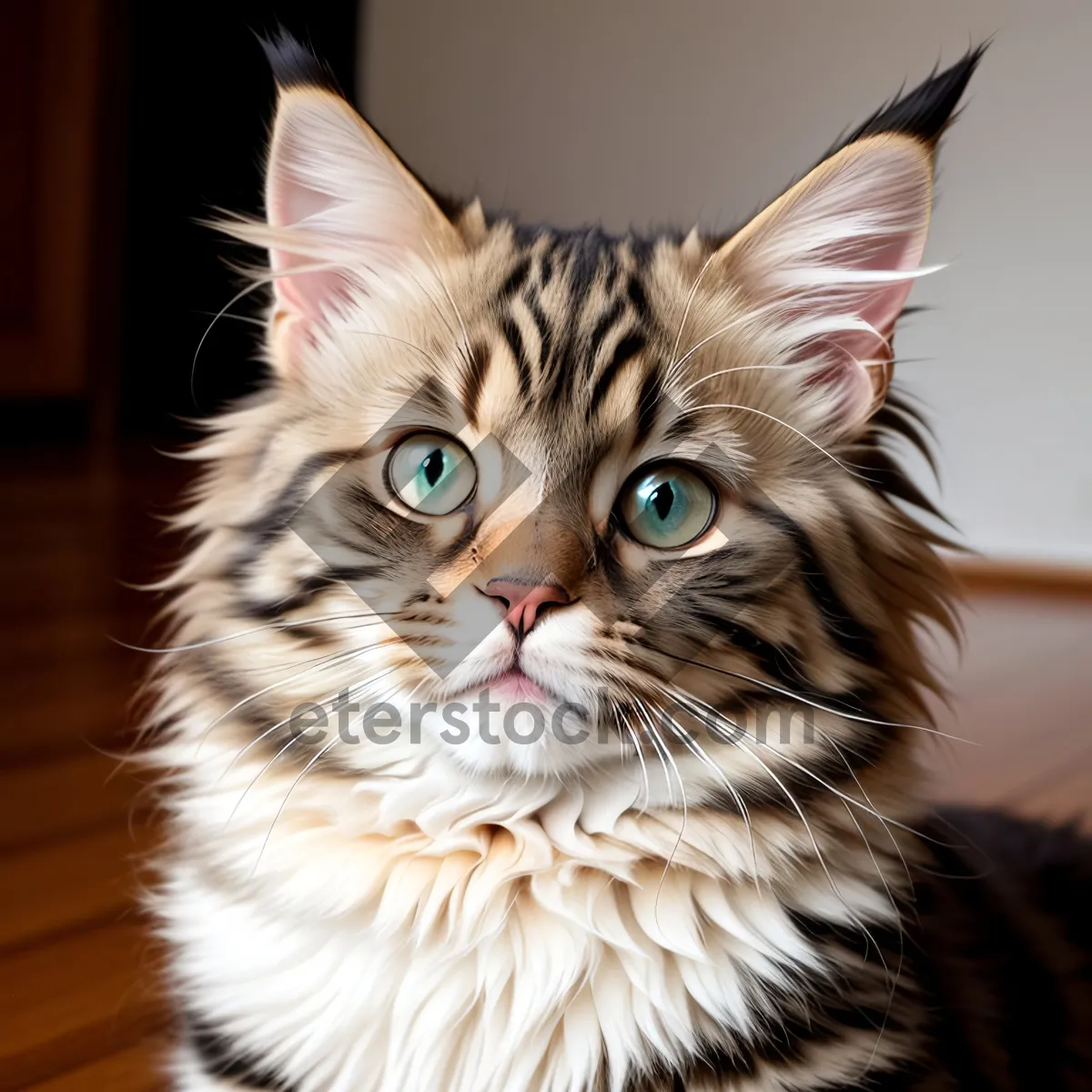 Picture of Fluffy Gray Tabby Kitten with Adorable Eyes