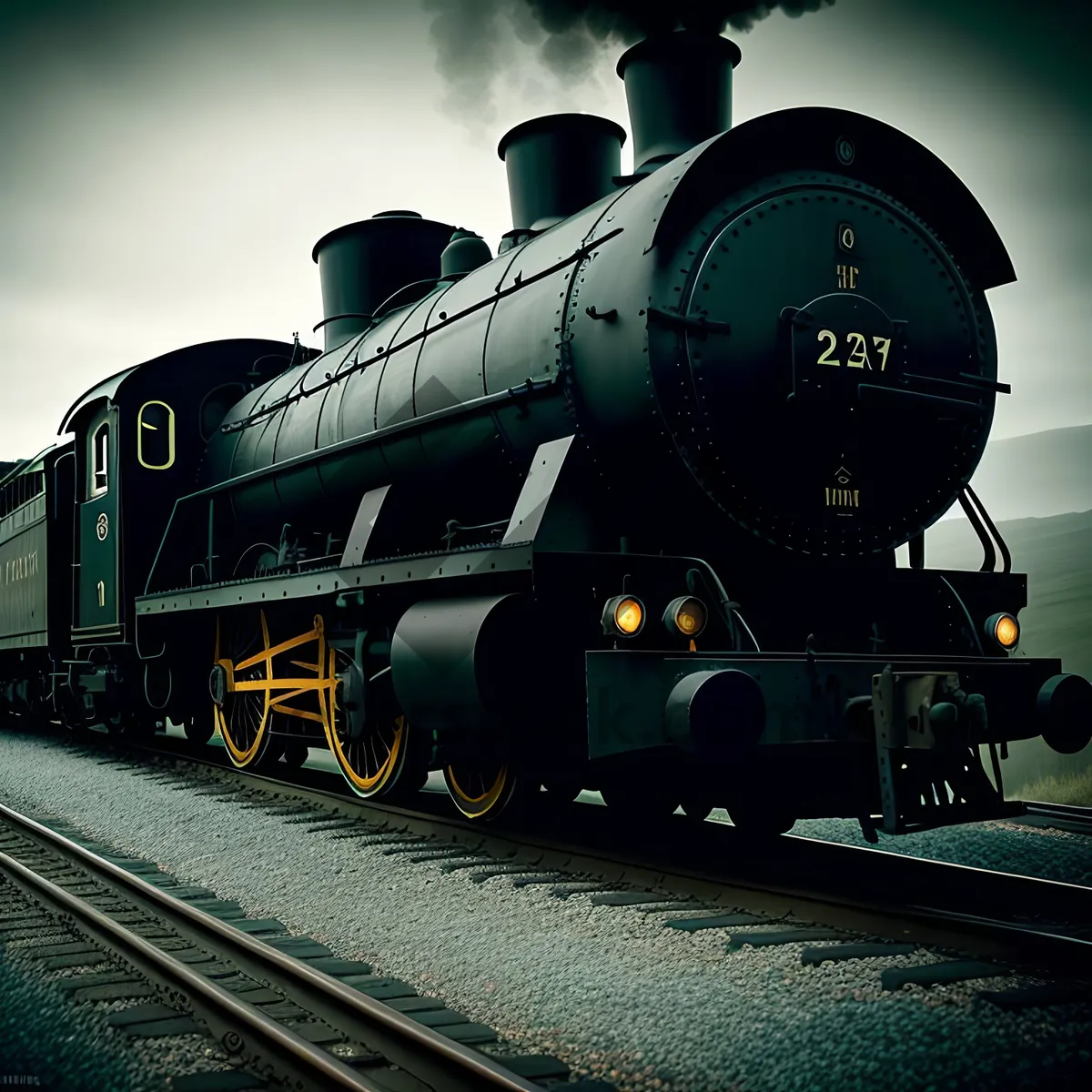 Picture of Vintage Steam Locomotive on Railroad Tracks