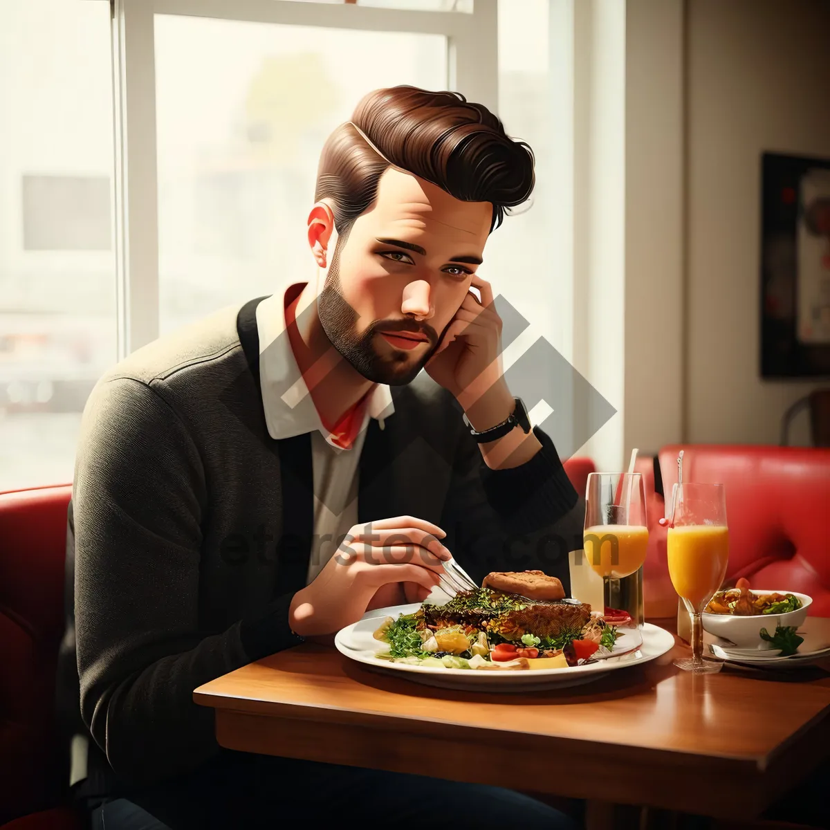 Picture of Happy couple dining at a fancy restaurant.