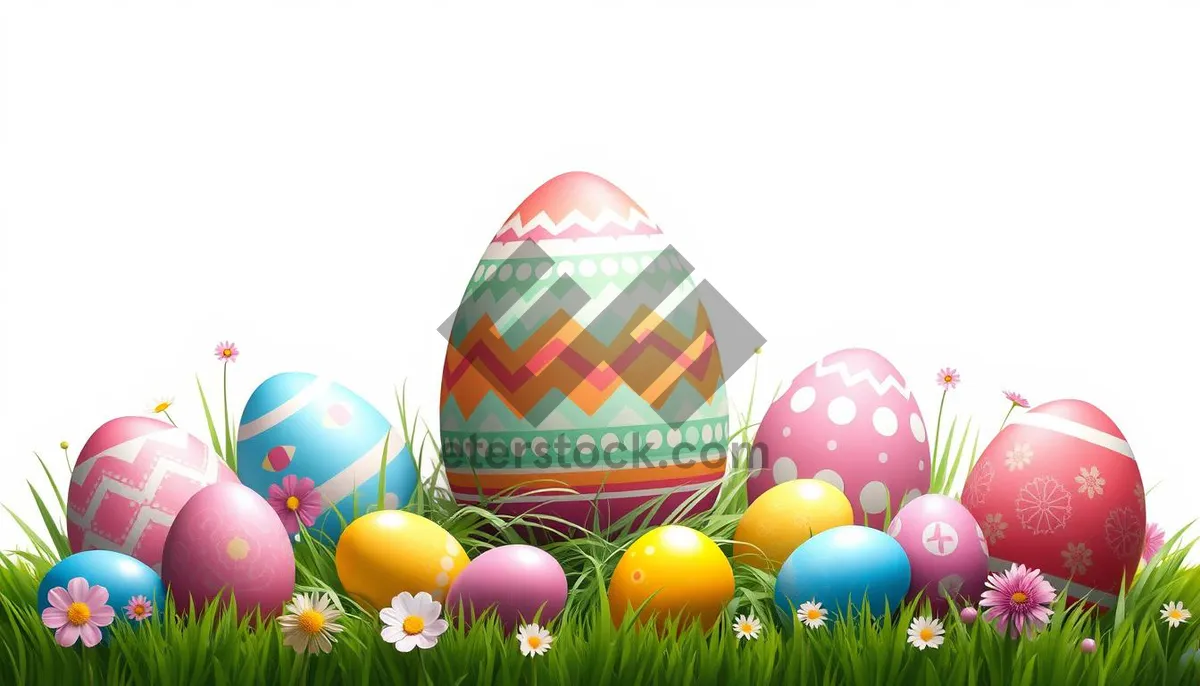 Picture of Colorful Easter Egg Design with Rabbit and Hen