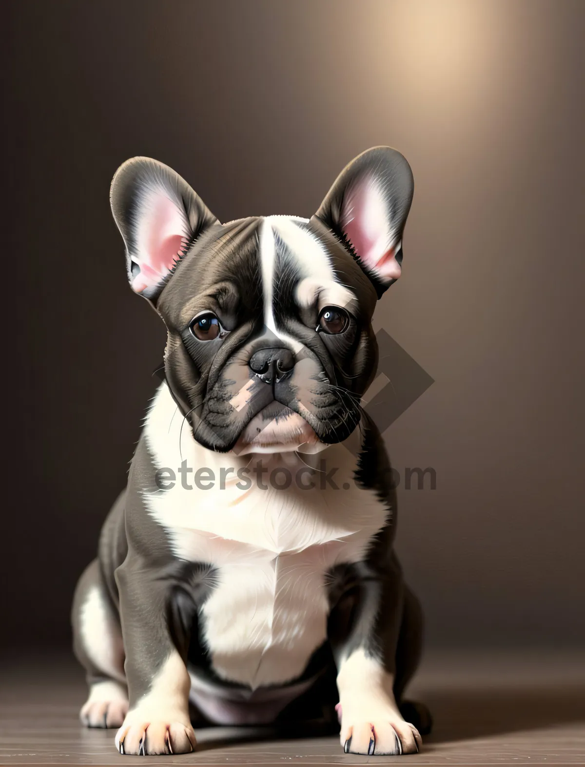 Picture of Cute wrinkled bulldog puppy sitting obediently