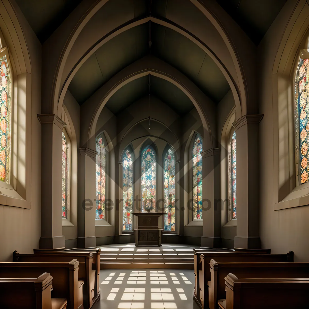 Picture of Ancient cathedral's historic vaulted church interior.