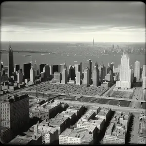 Urban Memorial Skyline: Aerial Cityscape with Historic Cemetery