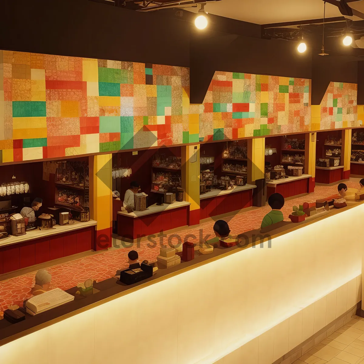 Picture of Supermarket Interior with Business Counters and Shop Displays