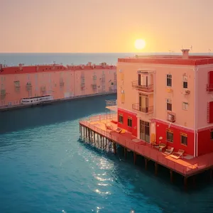 Cityscape by the Sea: Majestic Container Ship