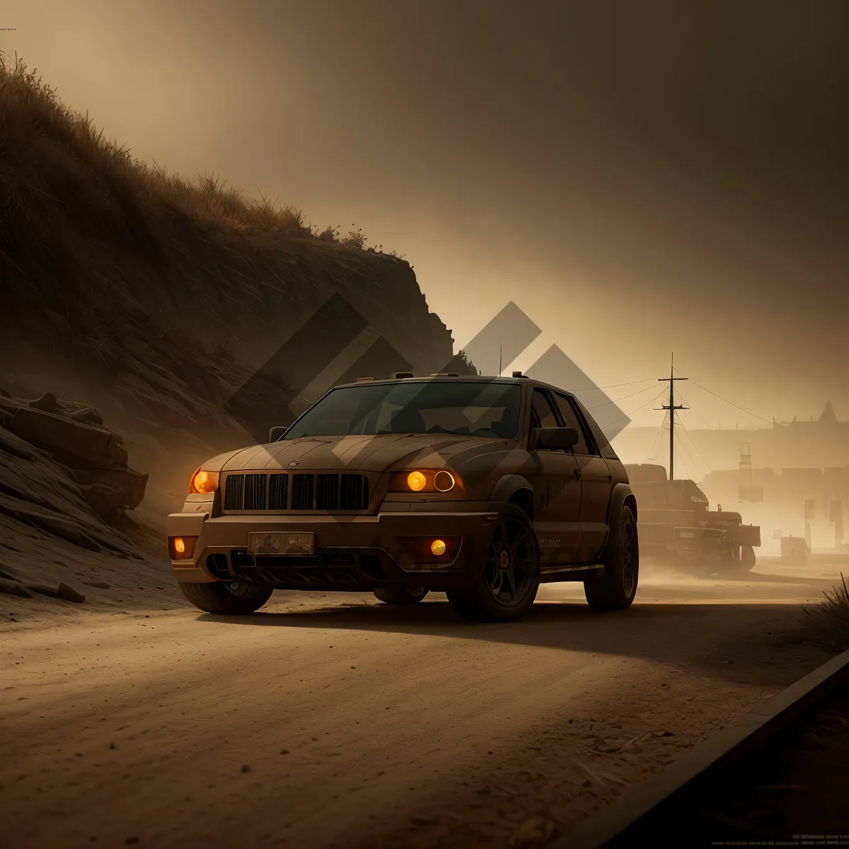 Picture of Speeding Minivan on Busy Highway