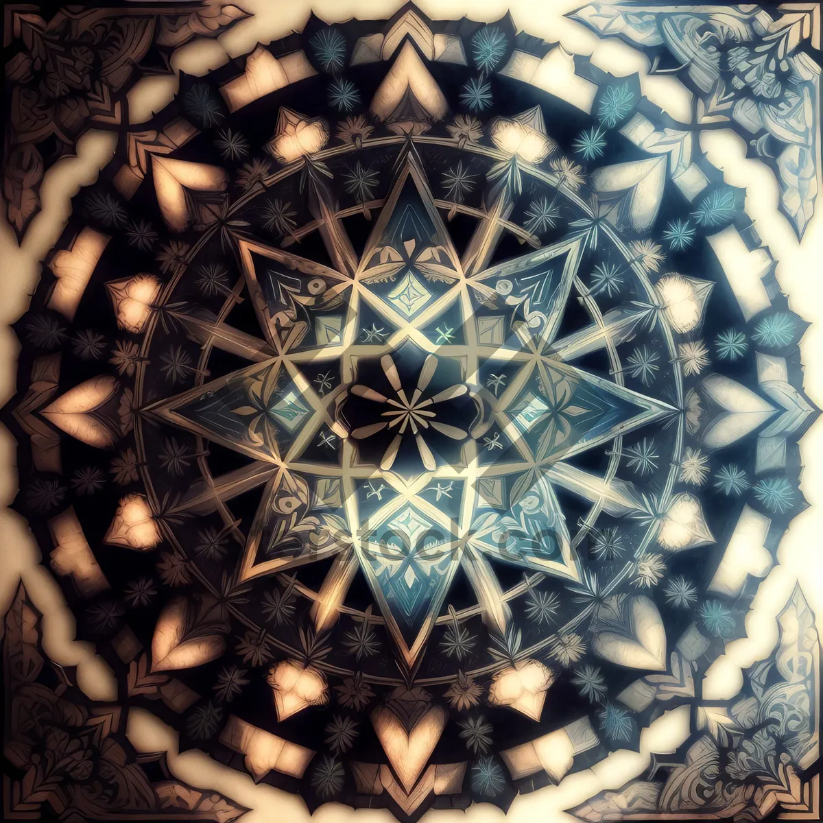 Picture of Arabesque-inspired Symmetrical Mosaic Wallpaper Design