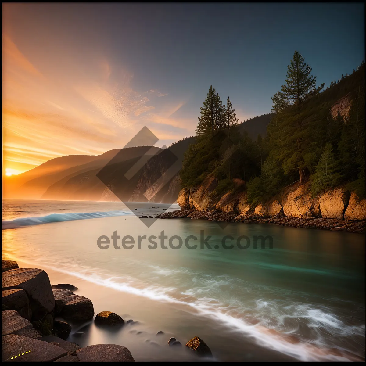 Picture of Serene Sunset Over Lakeside Beach