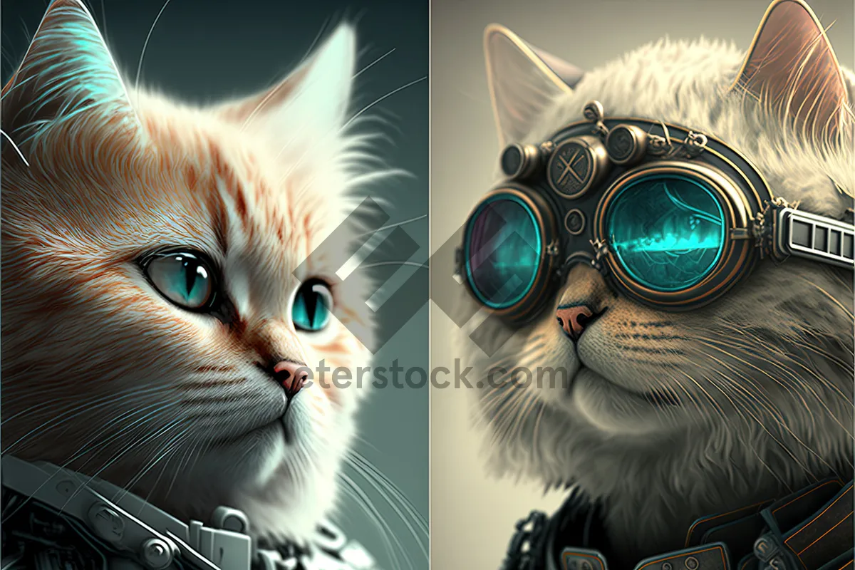 Picture of Feline with goggles looking through binoculars