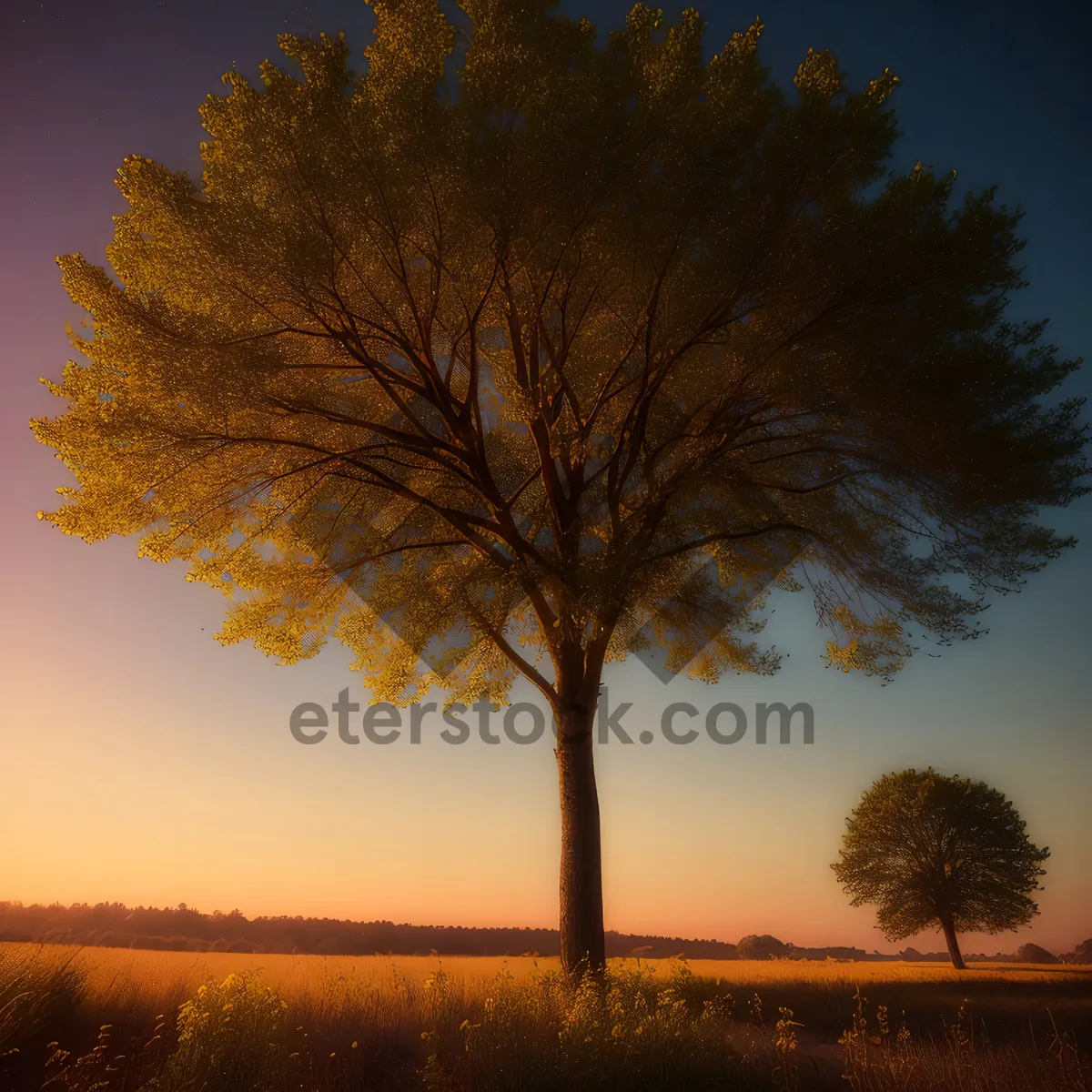 Picture of Sunset landscape with tree and sky