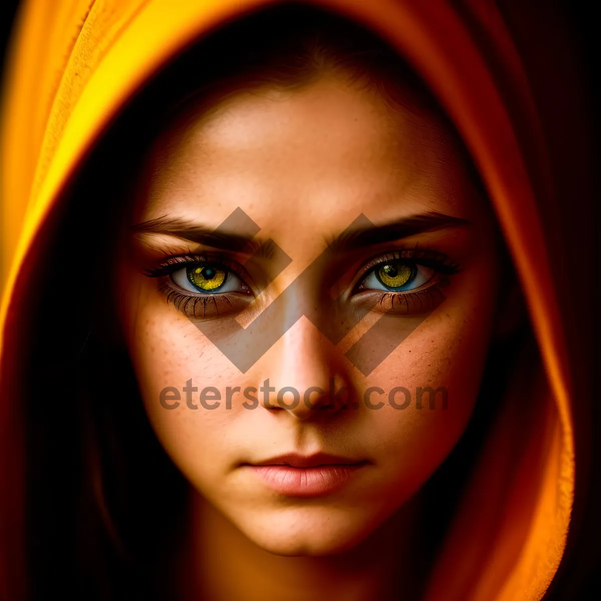 Picture of Seductive Brunette Lady with Mysterious Cloak and Intense Gaze