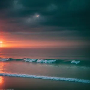 Serene Sunset over Beach and Ocean