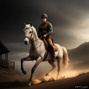 Rider on Stallion with Western Saddle